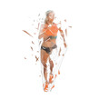 Running woman, front view. Abstract low polygonal isolated vector illustration. Geometric female marathon runner from triangles