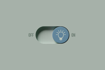on and off toggle switch button, light bulb icon, creative idea and innovation concept, solution thi