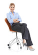 © Mariusz/peopleimages.com - Portrait, arms crossed and business woman on chair in studio on white background. Ceo, boss and smile of happy, confident or proud female entrepreneur from Canada sitting on seat with success mindset