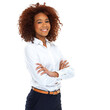 © Yuri A for PeopleImages/peopleimages.com - Business, smile portrait and black woman with crossed arms standing, confident and successful in white background. African employee, corporate happiness and ceo goals motivation isolated in studio