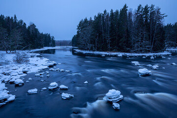 Wall Mural - dusk over wide river during winter