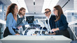 © Gorodenkoff - Professional International Team of Female and Male Engineers Use Industrial Programmable Robot Dog in a Factory Development Workshop. Tech Facility with Machines, Computers and Research Equipment.