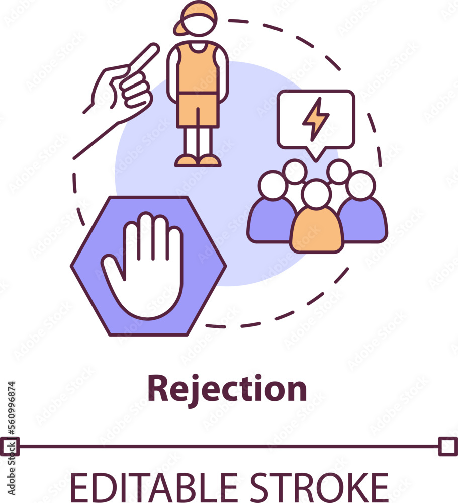 Rejection concept icon. Traumatic experience. LGBTQI mental health risk factor abstract idea thin line illustration. Isolated outline drawing. Editable stroke. Arial, Myriad Pro-Bold fonts used