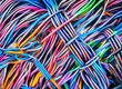 Kabelsalat in vielen Farben, Elketrokabel quer durcheinander als Hintergrund, generative AI