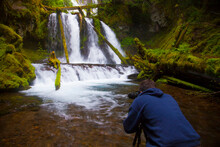 A Photographer Composes A Picture Of Lower Panther Falls.