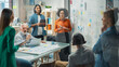 © Gorodenkoff - Diverse Modern Office: Successful Black Female Digital Entrepreneur Uses Whiteboard with Big Data, Statistics, Talks about Company Growth, Discusses Strategy with Investors, Top Managers, Executives