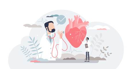 Wall Mural - Cardiologist and heart health doctor as organ specialist tiny person concept, transparent background. Professional medical examination and checkup.