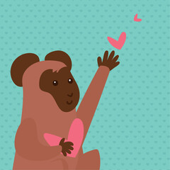 Wall Mural - cute monkey with hearts