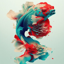 Fish Illustration Painting With Colourfull Waves Vector