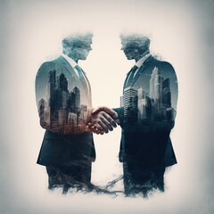 The double exposure handshake businees and city.Generative AI