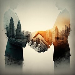 The double exposure handshake businees and city.Generative AI