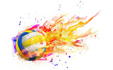 Fototapeta Do akwarium - volleyball with flames isolated on white