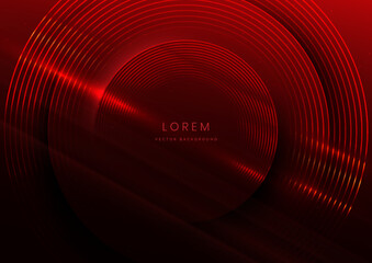 Wall Mural - abstract technology futuristic neon circle glowing red light lines on dark blue background.