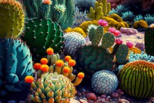 Bright Blooming Beautiful Cactus In Mexican Desert