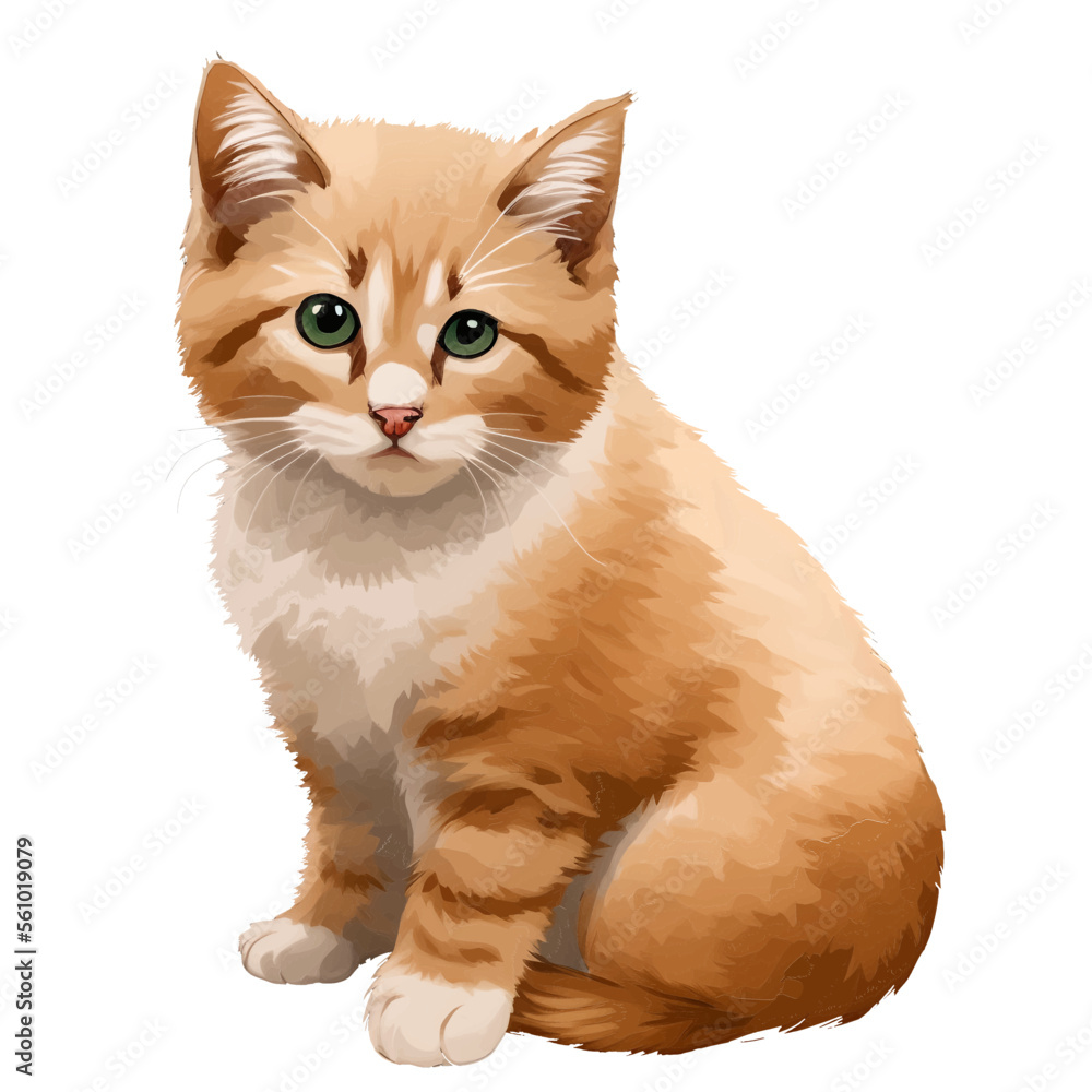 cute orange cat drawn digital painting watercolor illustration Stock ...