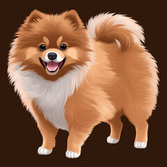 Canvas Print - cute pomeranian drawn digital painting watercolor illustration