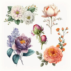 Wall Mural - Bouquet of watercolor flowers for cards, invitations	