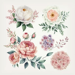 Wall Mural - Bouquet of watercolor flowers for cards, invitations	