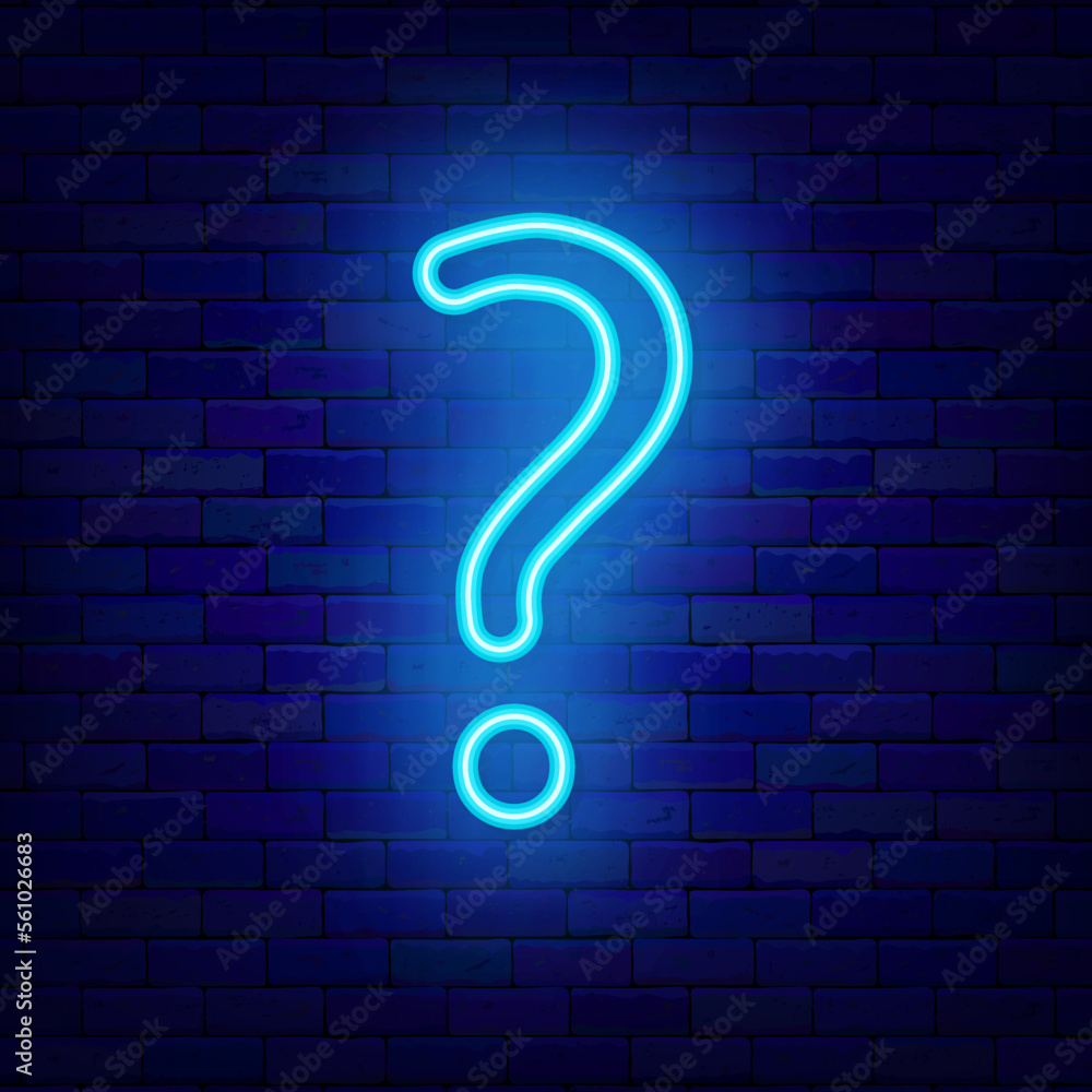 Blue question mark neon icon. Doubt and exam concept. Quiz design ...