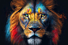 Multi-colored Lion Muzzle In Close-up Colors