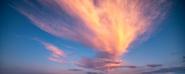 Wall Mural - Panorama of Beautiful blue sky with glowing clouds at sunset