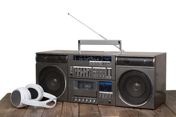 Sticker - Old style retro radio with headphones and microphone