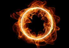 Red Circle Of Fire Magic Ring On A Black Background