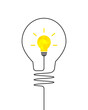 Great and bright idea concept. Wire line forming big lightbulb shape and leading to a shiny yellow light bulb. Vector illustration isolated on white background.
