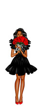 Girl With A Bouquet Of Red Roses.