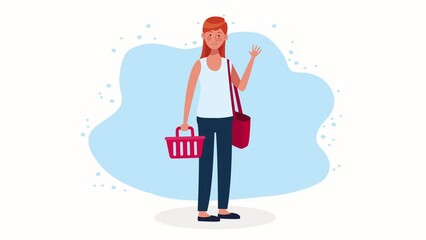 Wall Mural - woman with shopping basket character animation