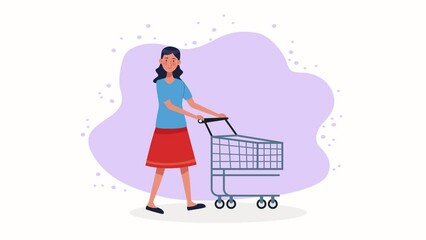 Wall Mural - woman with shopping cart market animation