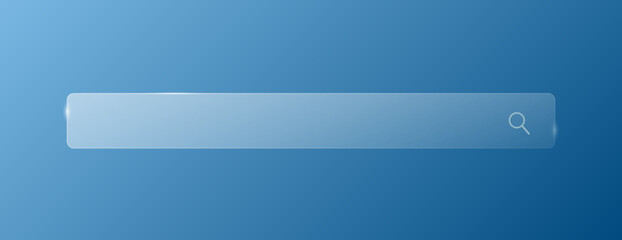 Wall Mural - the icon of the search bar on a blue background. transparent search bar button in the glassmorphism 