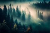 Fototapeta  - Forest landscape view from above. foggy forest.. Generative AI