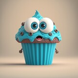 Fototapeta Panele - Cute Cartoon Blue Cupcake Character