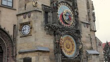 Prague Astronomical Clock And Regular Clock At Old Town Hall