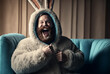 generative ai man wearing rabbit costume