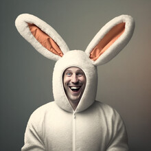 Generative Ai Man Wearing Rabbit Costume