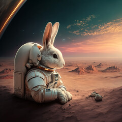 Wall Mural - Generative ai rabbit astronaut in cosmonaut suit exploring outer space universe