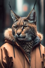 Lynx Wearing Fashion Urban Streetwear..Generative AI