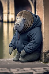 Sticker - Manatee wearing fashion urban streetwear..Generative AI