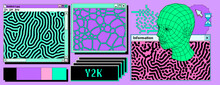 Collage Of A User Interface Elements In Vivid Acid Bold Colors. Vector Illustration For IT And Data Science Subjects. 