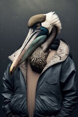 Wall Mural - Pelican wearing fashion urban streetwear..Generative AI