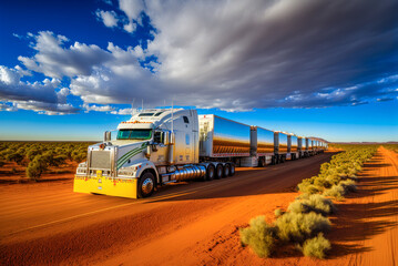 Road train in the Australian outback. Generative AI