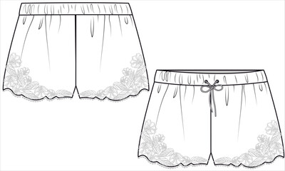Sticker - LACE TRIMWITH SCALLOP HEMLINE NIGHTWEAR SHORTS FRONT AND BACK IN VECTOR FILE