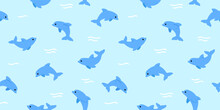 Simple Seamless Trendy Animal Pattern With Dolphin. Cartoon Vector Illustration.
