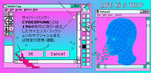 collage of a user interface elements in vivid acid bold colors. vector illustration for it and data 