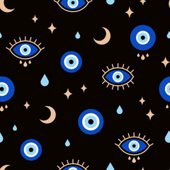 Wall Mural - Evil eyes seamless pattern. Vector illustration of protection talismans. Line art. Texture for print, textile.