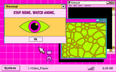 Poster - Collage of a user interface elements in acid neon colors. Vector illustration for programming and IT subjects.