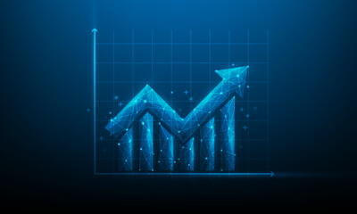 Wall Mural - arrow up investment graph on blue dark background. business growth chart achievement digital technology. business stock market. planning and strategy economy financial. vector illustration hi-tech.
