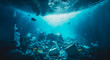 Polluted ocean underwater plastic trash rgarbage, Generative AI